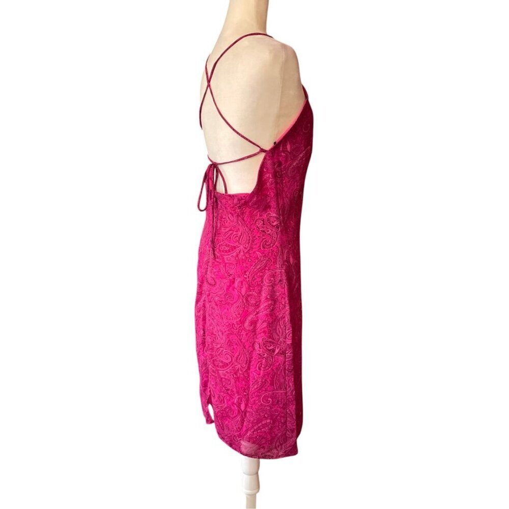 90s Vintage Pink Paisley Spaghetti Strap Dress Sz 8 Whimsigoth Fairy Wierdo Y2K - Picture 4 of 16